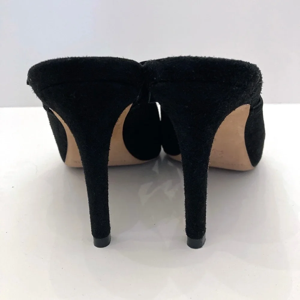 Loeffler Randall Ruffled Suede Mules Black Womens 8 B Stiletto Pointed Toe Shoes
